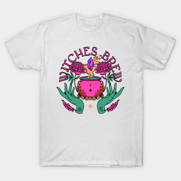 Witching brew - spell, potion, crystal, feather, floral, flowers, aesthetics, pink, colorful, magic, wiccan, witch T-Shirt by magyarmelcsi